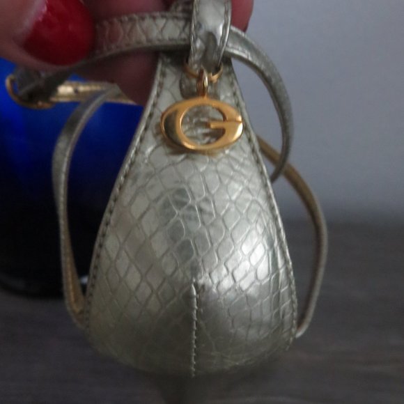 GUESS TINA Silver Reptile Strappy High Heel Sandals 8.5  Gold Charms - Picture 4 of 16